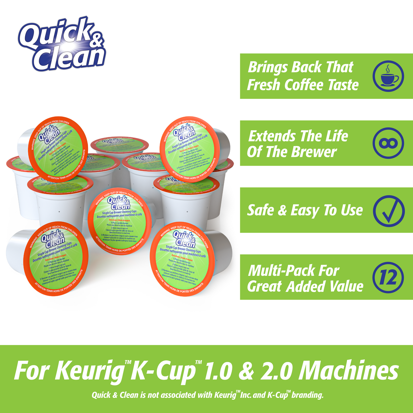 Quick & Clean K-Cups/Pods Cleaners Compatible with Keurig Coffee Machines