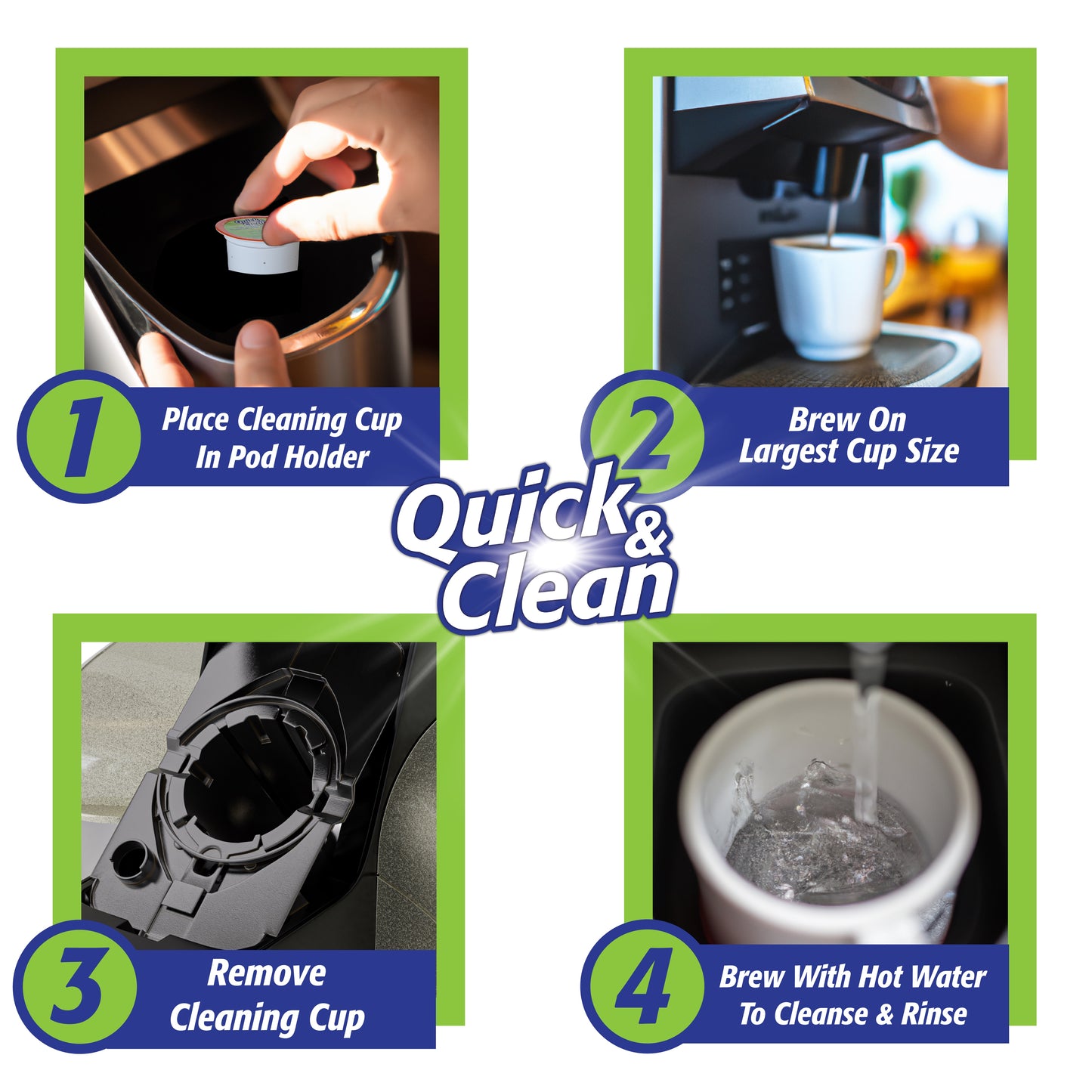 Quick & Clean K-Cups/Pods Cleaners Compatible with Keurig Coffee Machines