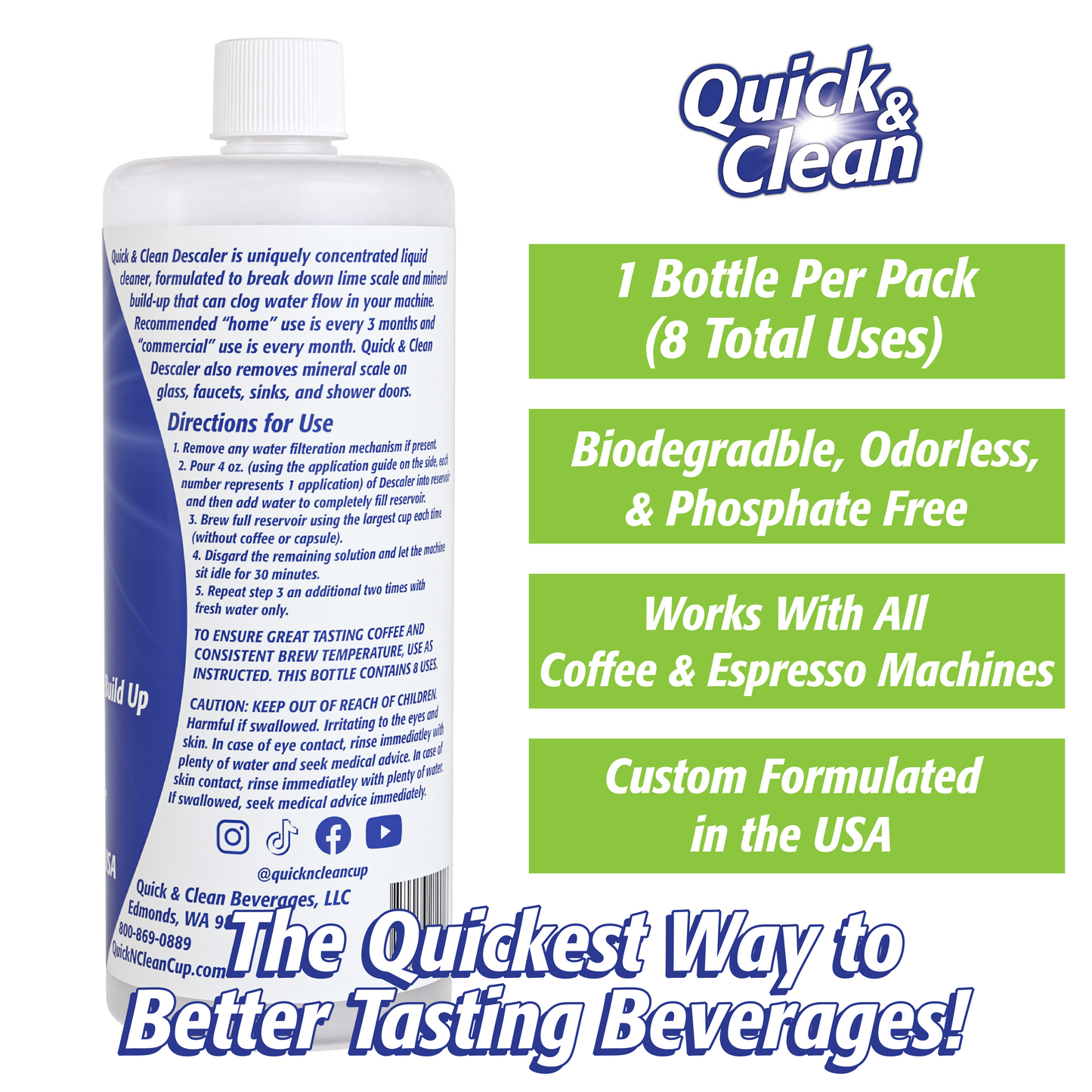 Quick & Clean 32oz/ 1 Liter Descaler Universl formula Compatible with Bottle