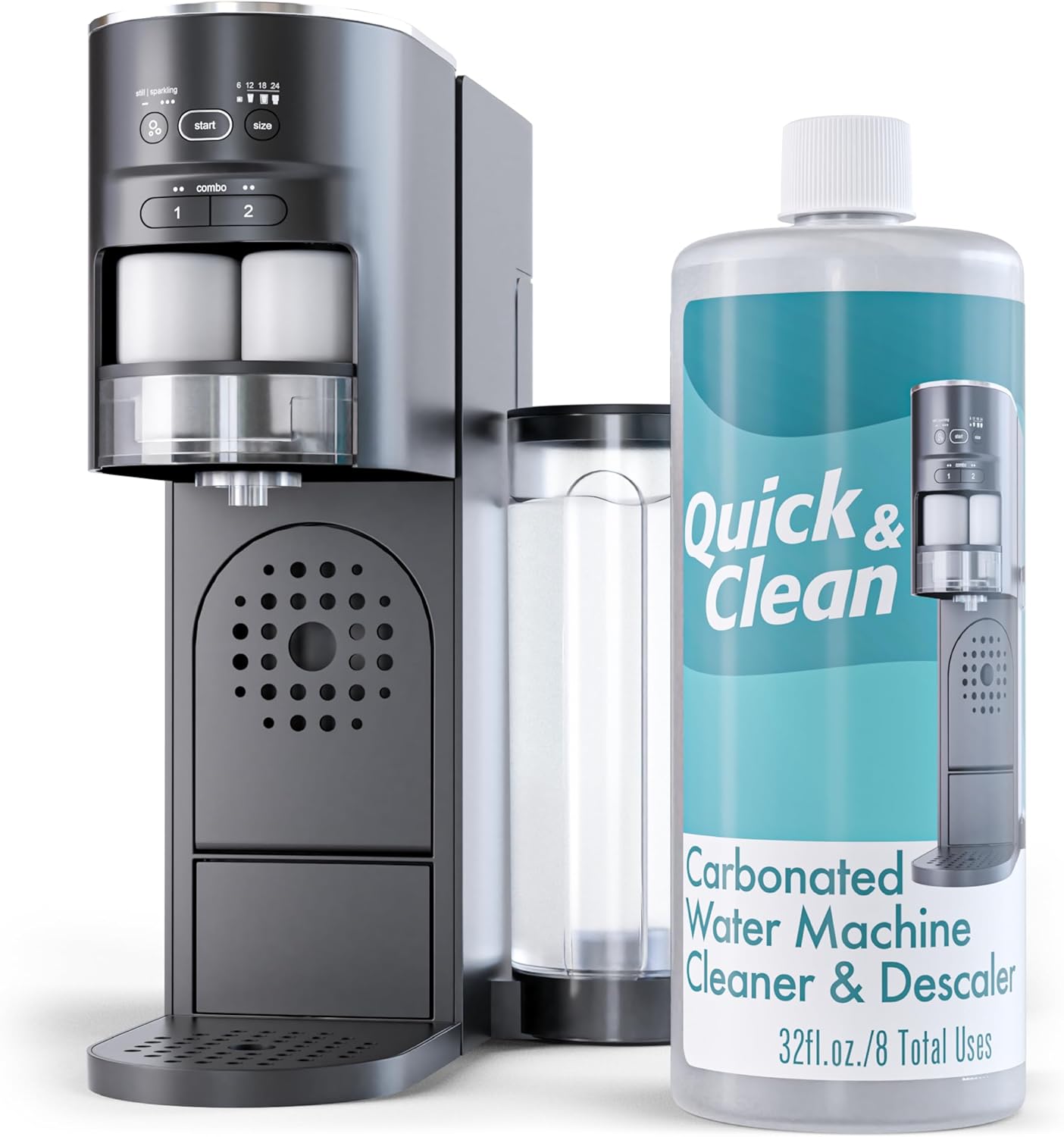 Quick & Clean 32oz. Carbonated Water Machine Cleaner & Descaler - Made in the USA - Compatible with At-Home Carbonated Water Machines - Removes Mineral & Limescale Buildup
