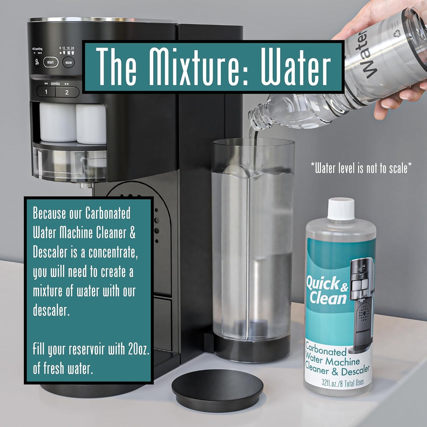 Quick & Clean 32oz. Carbonated Water Machine Cleaner & Descaler - Made in the USA - Compatible with At-Home Carbonated Water Machines - Removes Mineral & Limescale Buildup